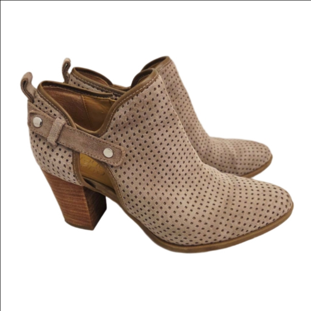 Franco Sarto Taupe Perforated Ankle Boots Size 8 (38)